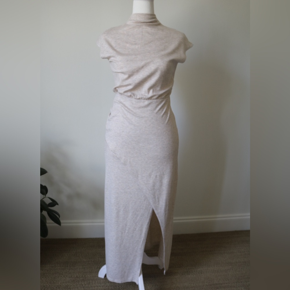 Neutral Cream Maxi Dress with Front Slit